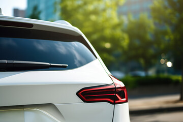 Closeup photo of a new white modern car