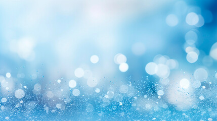 Obraz premium Abstract blue bokeh background with snowflakes and blurred lights