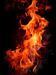 Fototapeta premium Fire flames on black background, abstract fire flames isolated on black background