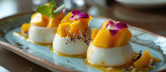 Refreshing dessert with mango, sago, and pomelo. - obrazy, fototapety, plakaty