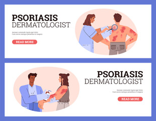 Psoriasis dermatologist concept banners set for landing page.