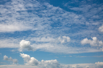 blue cloudy sky background on a summer day