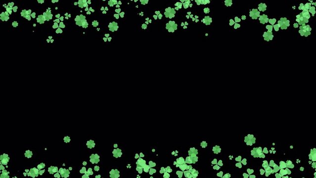 Green color shamrock or clover leaves floating seamless loop. St. Patrick's day background with copy space for greeting cards and banners. Alpha channel available on 4k version