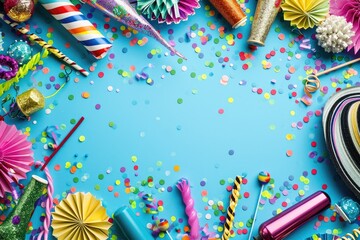 Obraz premium An explosion of joy and celebration captured in a vibrant scene of confetti, streamers, balloons, and party favors