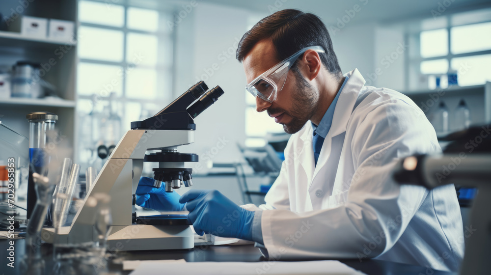 Aufkleber scientist using a microscope in a laboratory setting