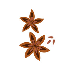 Star anise. illustration of aromatic spice in flat style on white background.