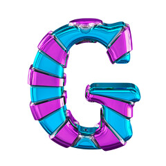 Blue symbol with purple horizontal thin straps. letter g