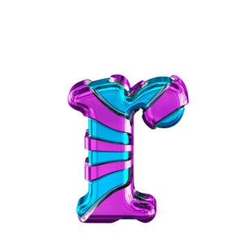 Blue symbol with purple horizontal thin straps. letter r