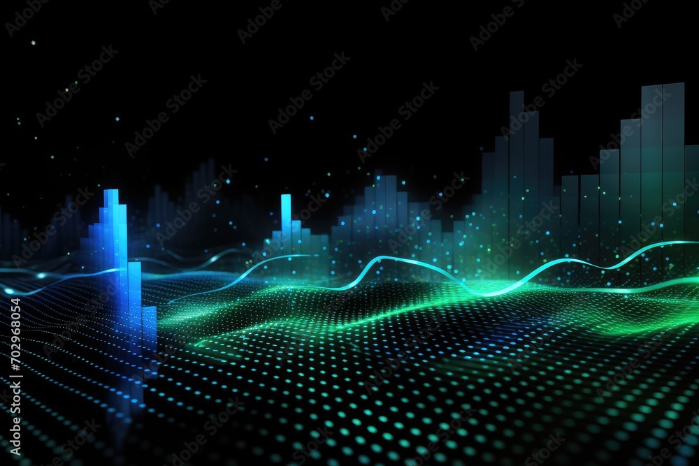 Poster futuristic digital city background with glowing particles. vector illustration, modern technology wa