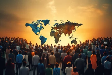 Papier Peint photo Europe du nord Global Business World Map Globalization World Map Concept. Crowd of people, Multicultural people forming a world map in a crowd, AI Generated