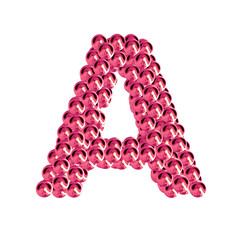 Pink symbols from spheres. 3d letter a