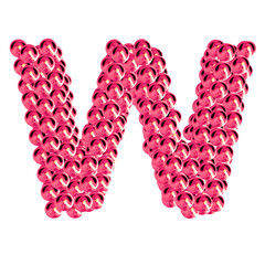 Pink symbols from spheres. 3d letter w