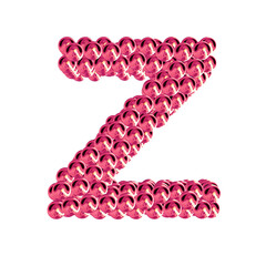 Pink symbols from spheres. 3d letter z