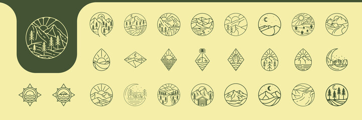 outdoor adventure line vintage badge icon logo design vector