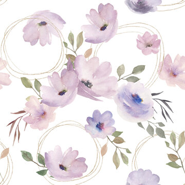 Watercolor seamless pattern. Vintage floral print on white background. Hand drawn illustration