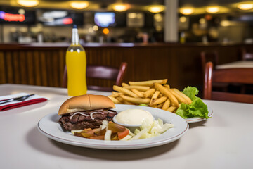 Obraz na płótnie Canvas Fast food burger and fries. Neural network AI generated art