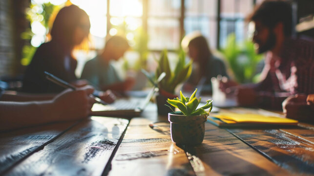 Teachers collaborating on a new educational program, Teamwork, blurred background, with copy space