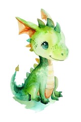 Fototapeta premium Generative AI, Super cute little dragon watercolor isolated on white background, symbol of Chinese 2024 New Year 