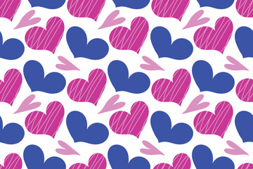 Fototapeta premium Seamless valentine's day pattern. Pink and blue abstract hearts for your design