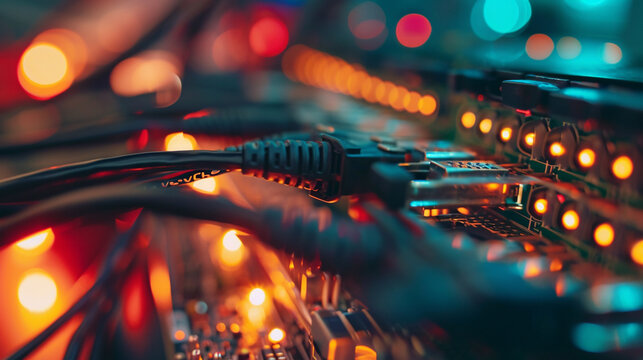 A team of IT professionals assembling a new computer network, Team, Teamwork, blurred background, with copy space