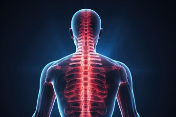 3D Illustration of a Male Feeling the Neck Pain - Backache, Male experiencing hurt in the backbone vertebrae, 3D render, AI Generated