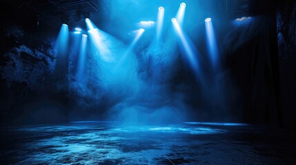 Empty dark blue scene background, neon light and spotlights.