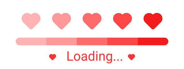 Valentine's day loading bar with love hearts. Progress status bar. Vector illustration isolated on white background.	 - obrazy, fototapety, plakaty