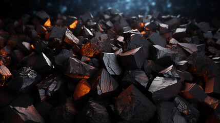 Obraz premium Robust Iron Ore Chunks Against a Dark Industrial Steel Backdrop