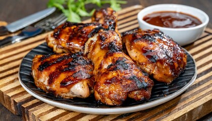 Succulent Chicken Thighs with Grill Marks Macro Shot - obrazy, fototapety, plakaty