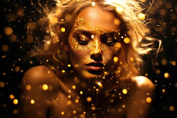 Woman with golden glitter face