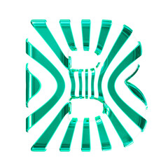 White symbol with turquoise thin vertical straps. letter b