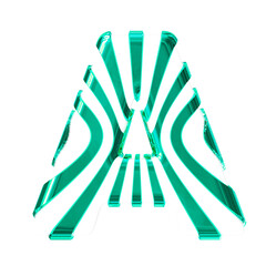 White symbol with turquoise thin vertical straps. letter a