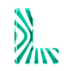 White symbol with turquoise thin vertical straps. letter l