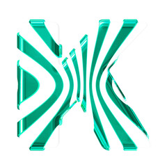 White symbol with turquoise thin vertical straps. letter k