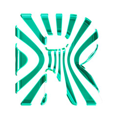 White symbol with turquoise thin vertical straps. letter r