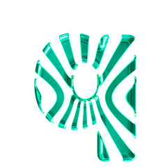 White symbol with turquoise thin vertical straps. letter q