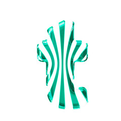 White symbol with turquoise thin vertical straps. letter t
