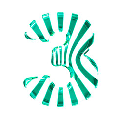 White symbol with turquoise thin vertical straps. number 3