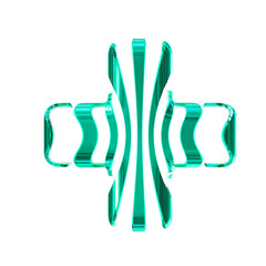 White symbol with turquoise thin vertical straps