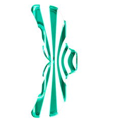 White symbol with turquoise thin vertical straps