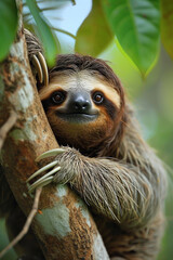 Fototapeta premium beautiful cute sloth on a branch.
