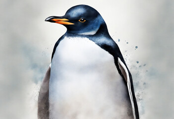 Naklejka premium Artistic rendering of a penguin in watercolors on a blank canvas