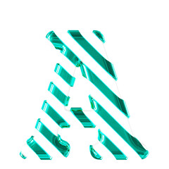 White symbol with thin turquoise diagonal straps. letter a