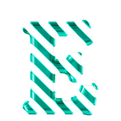 White symbol with thin turquoise diagonal straps. letter e