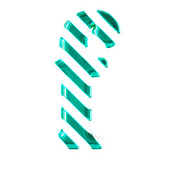White symbol with thin turquoise diagonal straps. letter f