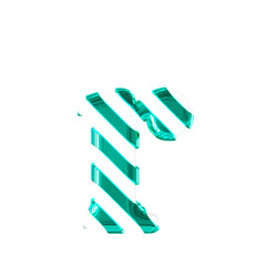 White symbol with thin turquoise diagonal straps. letter r