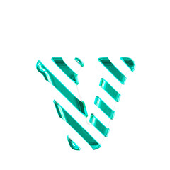 White symbol with thin turquoise diagonal straps. letter v
