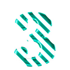 White symbol with thin turquoise diagonal straps. number 3