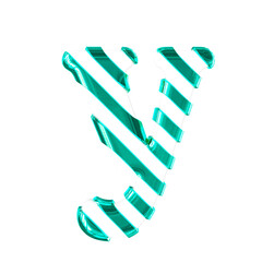 White symbol with thin turquoise diagonal straps. letter y