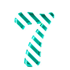 White symbol with thin turquoise diagonal straps. number 7